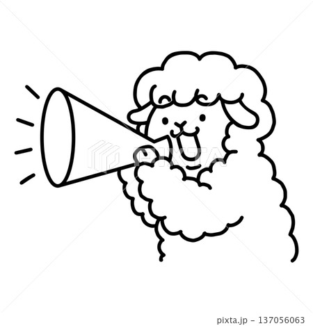 メガホンを持った羊　線画 137056063