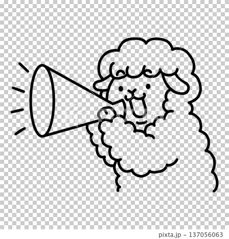 メガホンを持った羊　線画 137056063