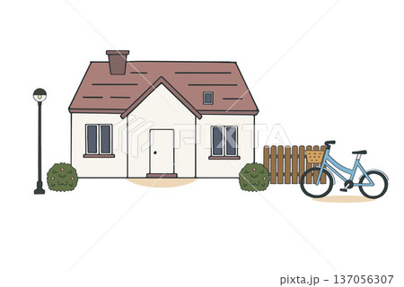 北欧風街角の家と自転車セット（カラー） 137056307