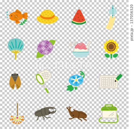 日本の夏 イラスト アイコンセット 手描き かわいい 137056320