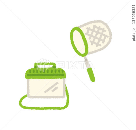 虫かご 虫あみ イラスト 虫取り セット 手描き シンプル 137056321