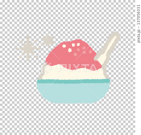 かき氷 イラスト 夏 おやつ いちごシロップ 手描き シンプル 137056331