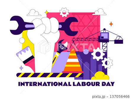 International Labour Day Vector Illustration on 1 May Featuring Diverse Professions and Appreciation Message Honoring Workers Dedication in Background 137056466