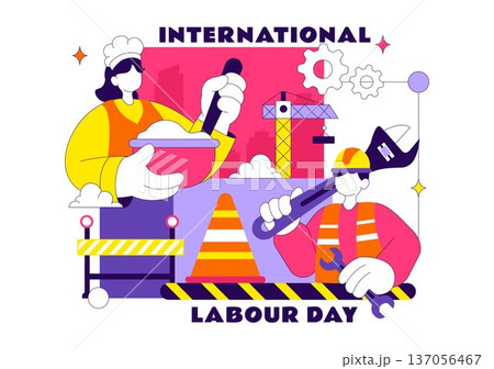 International Labour Day Vector Illustration on 1 May Featuring Diverse Professions and Appreciation Message Honoring Workers Dedication in Background 137056467