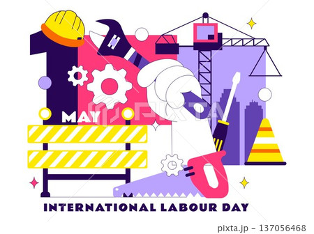International Labour Day Vector Illustration on 1 May Featuring Diverse Professions and Appreciation Message Honoring Workers Dedication in Background 137056468