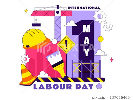 International Labour Day Vector Illustration on 1 May Featuring Diverse Professions and Appreciation Message Honoring Workers Dedication in Background 137056469