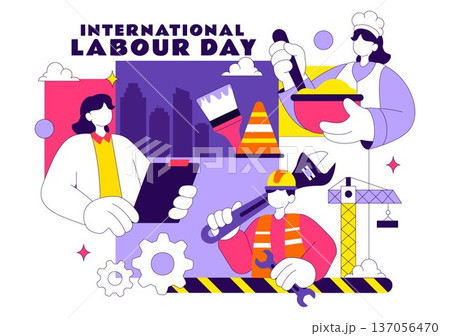 International Labour Day Vector Illustration on 1 May Featuring Diverse Professions and Appreciation Message Honoring Workers Dedication in Background 137056470