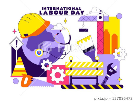 International Labour Day Vector Illustration on 1 May Featuring Diverse Professions and Appreciation Message Honoring Workers Dedication in Background 137056472
