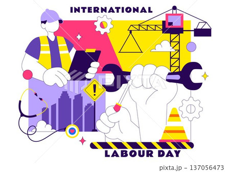 International Labour Day Vector Illustration on 1 May Featuring Diverse Professions and Appreciation Message Honoring Workers Dedication in Background 137056473