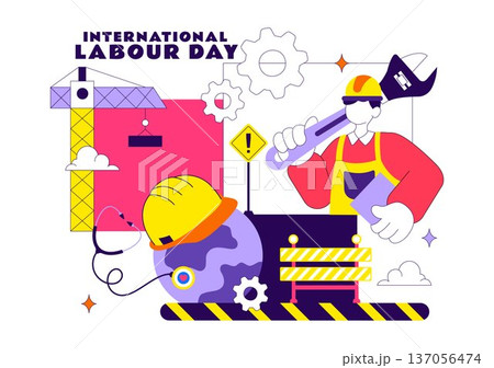 International Labour Day Vector Illustration on 1 May Featuring Diverse Professions and Appreciation Message Honoring Workers Dedication in Background 137056474