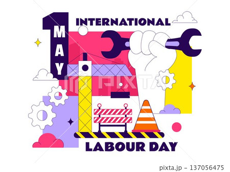 International Labour Day Vector Illustration on 1 May Featuring Diverse Professions and Appreciation Message Honoring Workers Dedication in Background 137056475