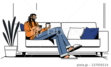 ソファーでくつろぐ男性 137056514