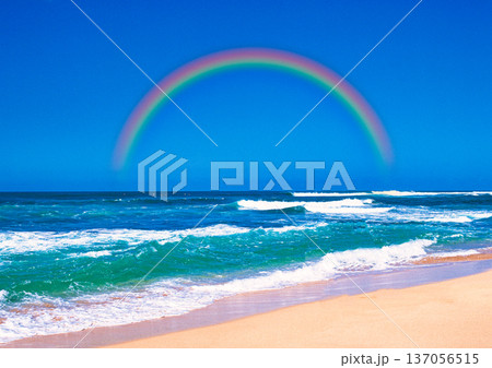 ハワイの美しいサンゴ礁の海にかかる虹 137056515