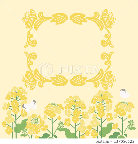 テキスタイル風・菜の花のベクターイラストテンプレート（文字無し）｜春の花背景・和モダンデザイン素材 137056522
