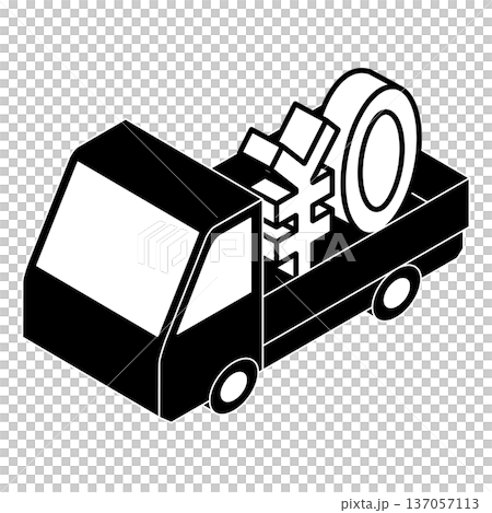 ￥0ロゴを運ぶトラックのアイソメトリックイラスト 137057113