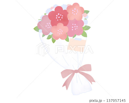 水彩ピンクの花束ブーケ　メッセージカード付き 137057145