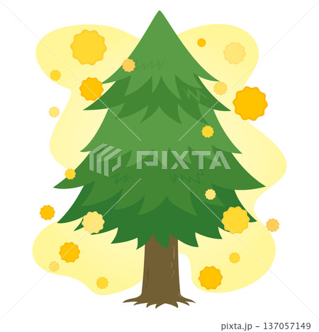 花粉を飛散する1本のスギの木のイラスト 137057149