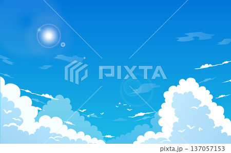 青空と入道雲のイラスト_横 137057153