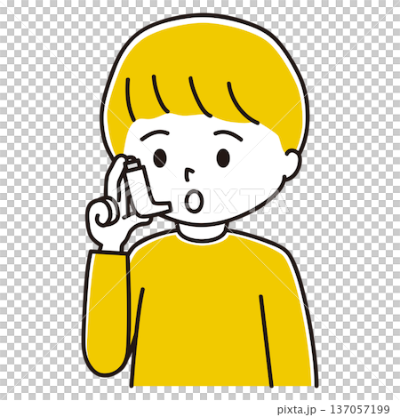 Illustration of a boy using an inhaler Illustration of a boy using an inhaler 137057199
