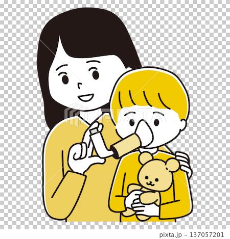 子供に吸入器をつかう女性のイラスト 137057201