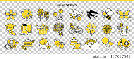 Spring colorful icon set | Flowers, entrance, graduation, strawberry, bicycle, bee | Flat vector material Spring colorful icon set | Flowers, entrance, graduation, strawberry, bicycle, bee | Flat vector material 137057542