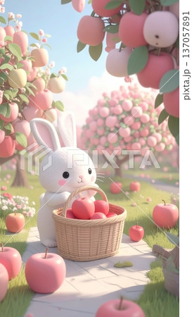 Bunny Picking Apples in an Apple Orchard Bunny Picking Apples in an Apple Orchard 137057891