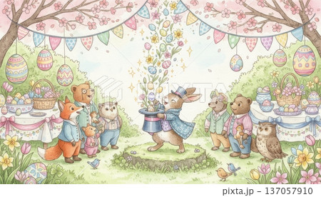 Bunny Performing a Magic Show in the Middle of an Easter Event 137057910