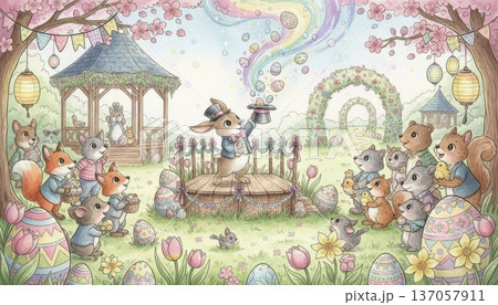 Bunny Performing a Magic Show in the Middle of an Easter Event 137057911