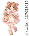 くま耳ピンクコーデの可愛い女の子キャラクター（全身イラスト） 137058019