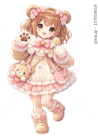 くま耳ピンクコーデの可愛い女の子キャラクター(全身イラスト) くま耳ピンクコーデの可愛い女の子キャラクター(全身イラスト) 137058019