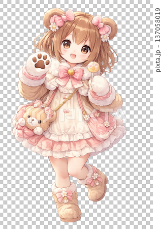 くま耳ピンクコーデの可愛い女の子キャラクター(全身イラスト) くま耳ピンクコーデの可愛い女の子キャラクター(全身イラスト) 137058019