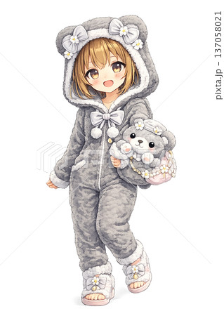 くまの着ぐるみパジャマを着た女の子キャラクター(全身・ゆるかわ) くまの着ぐるみパジャマを着た女の子キャラクター(全身・ゆるかわ) 137058021