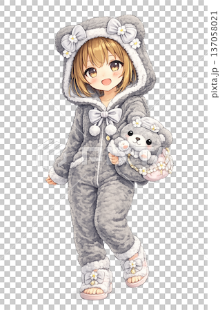 くまの着ぐるみパジャマを着た女の子キャラクター(全身・ゆるかわ) くまの着ぐるみパジャマを着た女の子キャラクター(全身・ゆるかわ) 137058021