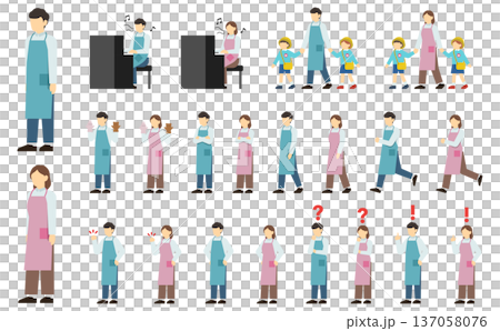 扁平化插畫：一組男女幼兒園老師 137058076