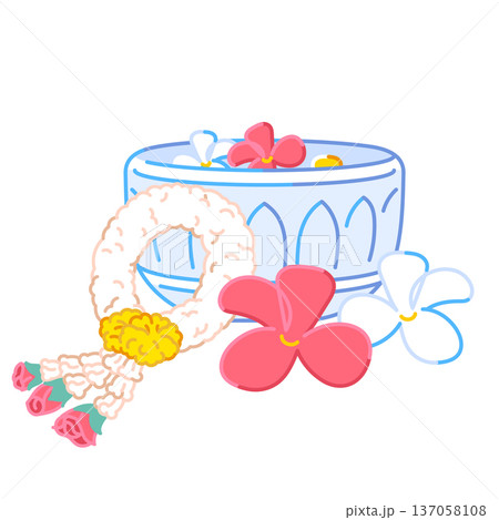 songkran water pouring set decorated illustration 137058108