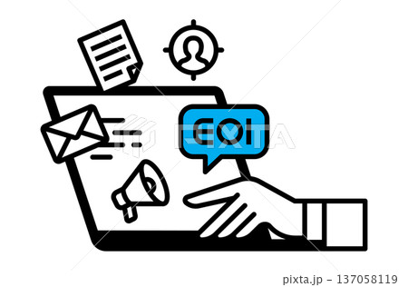 Expressions of interest document submission using laptop spot illustration 137058119