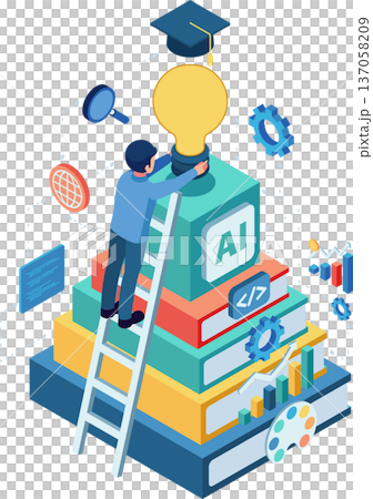 Isometric Man Climbing Books to Learn New Skills and Knowledge Isometric Man Climbing Books to Learn New Skills and Knowledge 137058209