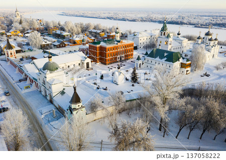 View from drone of Murom Transfiguration Monastery in winter, Russia View from drone of Murom Transfiguration Monastery in winter, Russia 137058222