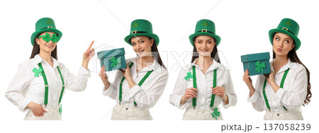 Young woman enjoys St. Patrick's Day in green attire, PNG Young woman enjoys St. Patrick's Day in green attire, PNG 137058239