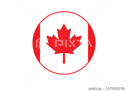 Canadian Maple Leaf Emblem Inside Circular Flag Design Representing Canada And National Pride 137058256