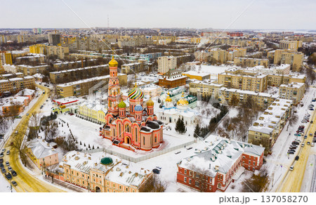 View of Ascension monastery and residential areas in Tambov. 137058270