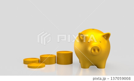 Golden Piggy Bank with Coins Savings Concept 3d render. 137059008