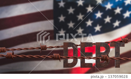 United States National Debt Concept with Barbed Wire 3d render. 137059028