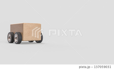 Minimalist Wooden Box Car on White Background 3d Render. Minimalist Wooden Box Car on White Background 3d Render. 137059031