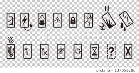 スマホトラブル基本アイコンセット 線画モノトーン Webサイト・アプリ用素材 スマホトラブル基本アイコンセット 線画モノトーン Webサイト・アプリ用素材 137059286