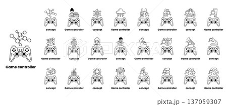 A collection of game controllers with a black and white background 137059307