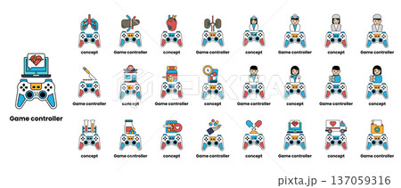 A collection of game controllers with various designs and colors 137059316