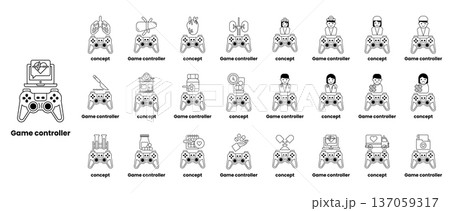 A collection of game controllers with a black and white background A collection of game controllers with a black and white background 137059317