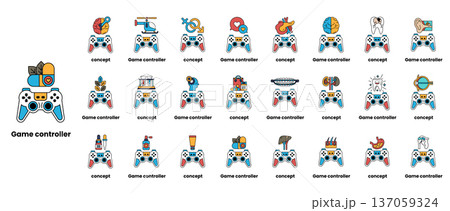 A collection of game controllers with various designs and colors A collection of game controllers with various designs and colors 137059324