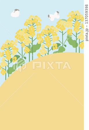 テキスタイル風・菜の花のベクターイラストテンプレート（文字無し）｜春の花背景・和モダンデザイン素材 137059398